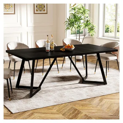 Produktbild von Esstisch 180 cm für 6–8 Personen, moderner Tisch mit Metallgestell, rechteckiger Küchentisch für das Esszimmer (schwarz)
