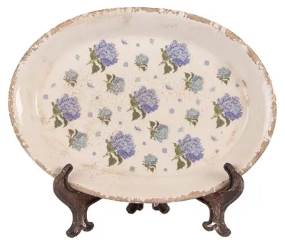 Obrázok produktu pre Clayre & Eef tanier 25x18x2 cm béžovo modré keramické kvety