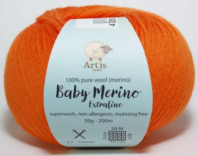 Produktbild von Baby Merino Extrafine Art'is Yarn 100% Wolle | Mulesing-frei & Superwash (50g / 200m) (23 orange)