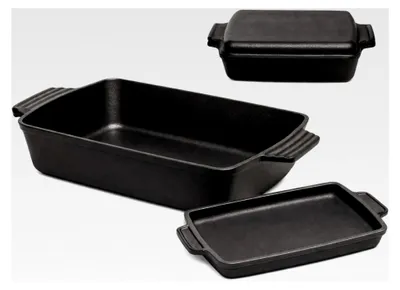 Produktbild von Gusseisen-Dutch Oven mit Pfannendeckel, 2-in-1, vorgebrannte Auflaufform, rechteckige Backform + Bratpfannendeckel (6 QT)