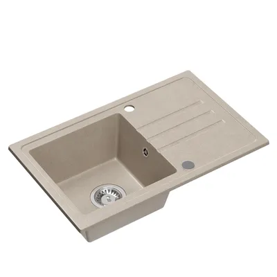 Produktbild von VBChome Spülbecken Granit Beige 70 x 44 cm Einzelbecken Einbauspüle Gesprenkelt Reversibel Granitspüle Siphon Waschbecken