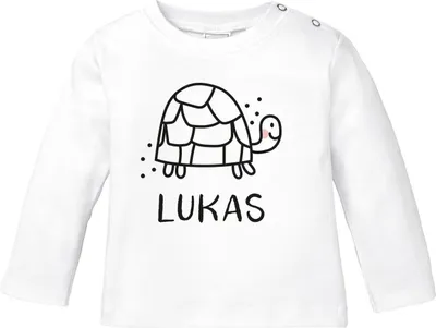 Produktbild von Baby Langarmshirt mit Namen personalisiert Schildkröte lustige Zoo-Tiere Strichzeichung Junge Mädchen Baumwolle SpecialMe® Schildkröte weiß 56/62 (1-3 Monate)