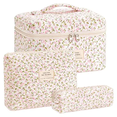 Produktbild von LIULINY 3er Set Kosmetiktasche, Kulturtasche Damen mit Blumenmuster (Rosa)