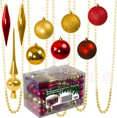 Produktbild von Julido 130tlg Weihnachtskugeln Christbaumkugeln Christbaumschmuck Gold/Bordeaux