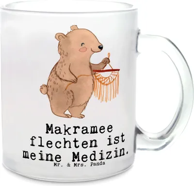 Produktbild von Mr. & Mrs. Panda Tee Tasse Bär Makramee - Transparent - Geschenk, Trinkglas, Basteln, Teetasse, Teeglas, Häferl, mit, Pott