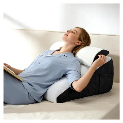 Produktbild von Keilkissen für Bett und Sofa, Doppelte Lesekissen zur Rückenstütze, Betterhöher, Hochdichteschaum Kissen für Rücken, Beine und Knie