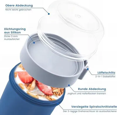 Immagine prodotto di Set da colazione "Nachtliches Hafergröstchen" 760 ml + 230 ml, con coperchio e mestolo, delizioso set per yogurt e muesli con dosatori, contenitore per insalata per latte, cereali e frutta.