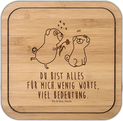 Produktbild von Mr. & Mrs. Panda Getränkeuntersetzer Mops Verliebt - Transparent - Geschenk, Knuffig, Tischuntersetzer, Liebe, Haustier, Coaster, Möpse, Pure, Hund, Tischschoner