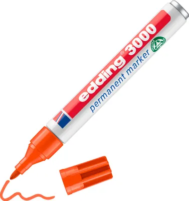Produktbild von Edding 3000, Orange, Rundspitze, Orange, Rot, Weiß, 1,5 mm, 3 mm, Karton, Glas, Leder, Metall, Kunststoff, Holz