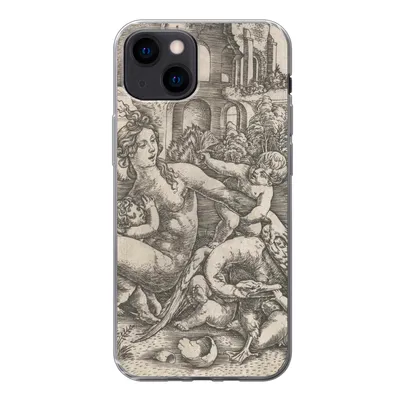 Produktbild von MuchoWow® Handyhülle Schutzhülle Hülle für iPhone 13 mini Leda und der Schwan mit ihren vier Kindern - Gemälde von Meister IB mit dem Vogel Silikon Softcase Handy Hülle - Softcase