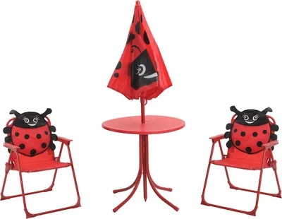 Immagine prodotto di set bistrot da giardino per bambini da 3 pezzi con ombrellone rosso