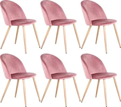 Produktbild von Manzibo Set mit 6 Stühlen – r Esszimmerstuhl – Esszimmerstühle – 6 Stühle – Für Küche oder Wohnzimmer – Modernes Design – Samt – Rosa