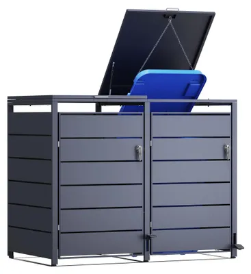 Produktbild von PedBox Mülltonnenbox mit Pedal 2 Mülltonnen Anthrazit Alu verzinkt 145 x 116 cm