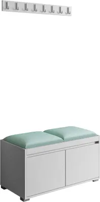 Produktbild von MIRJAN24 Garderoben-Set Grawis 80, Schuhschrank und Kleiderhakenbrett, 2 Stück gepolsterte Sitzpaneele 40x30 (Weiß + Manila 11)