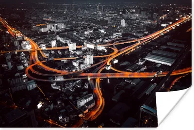 Produktbild von MuchoWow® Poster Skyline - Verkehr - Nacht 60x40 cm - Schlafzimmerdekoration
