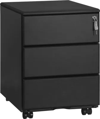 Productafbeelding van Happyment Luxe Archiefkast Dublin – Kantoorkast en dossierkast met slot – Metalen rollende kast – 3 laden – Wit – 39x52,4x54 cm