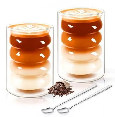 Immagine prodotto di Bicchieri da caffè a doppia parete per Latte Macchiato, capacità 350 ml, set da 2, in vetro borosilicato, effetto termico