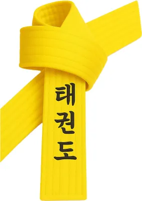 Produktbild von Taekwondo Gürtel Gelb bestickt - TKD Schriftzeichen koreanisch - Gelbgurt mit Kanji Bestickung - 240 cm Länge