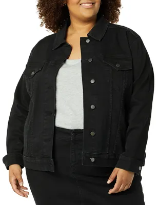 Immagine prodotto di Giacca di jeans elasticizzata da donna Amazon Essentials (disponibile anche in taglie forti), colore nero, taglia L