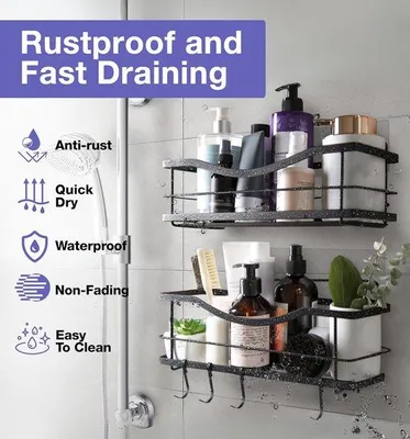 Produktbild von Famanu Wandregal Badezimmer Organizer - 2 Stück, Matt Schwarz