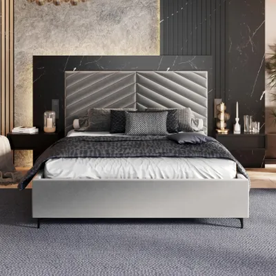 Produktbild von FDM Bett MISTERO Paris 90x200 cm Polsterbett mit Lattenrost aus Metall Bettkasten Stauraumbett Samt steel