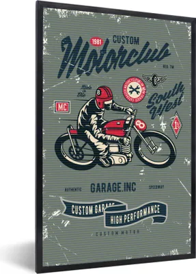 Produktbild von MuchoWow® MuchoWow® Gerahmtes Poster Motorrad - Sport - Retro - Zeichnung 40x60 cm - Poster mit zchwarzem Bilderrahmen - Papierdruck - Wandbilder