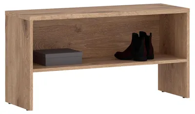 Produktbild von Garderobenbank MALEA mit Schuhablage aus Spanplatte. Sitzbank in Viking Eiche, max. Belastbarkeit 100 kg. Flurmöbel, Schuhaufbewahrung, Bank mit Stauraum.