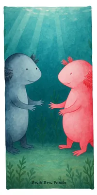 Produktbild von Mr. & Mrs. Panda Badhandtuch Axolotl Liebe Design - Grau Pastell - Geschenk, Axolot, Strandtuch, Strandlaken, Valentinstag, Schwanzlurch, Duschtuch, Reisehandtuch, Lurch