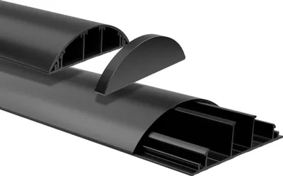 Produktbild von HEXIM Kabelkanal Endkappe 68x18mm schwarz PVC Kunststoff halbrunde Kabelabdeckung - für Wand Boden & Decke TV Kabel LAN Strom Kabelverkleidung Kabel Kanäle rund