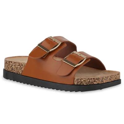Produktbild von VAN HILL Damen Pantoletten Sandalen Profil-Sohle Schuhe 841016, Farbe: Hellbraun, Größe: 38