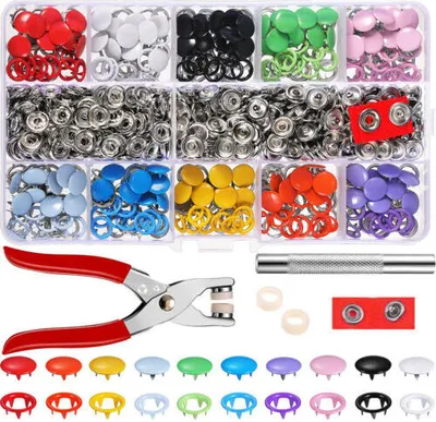 Produktbild von 200 SET Druckknopf Zange Druckknöpfe Nähfrei Buttons Werkzeug 10 Farben Ring