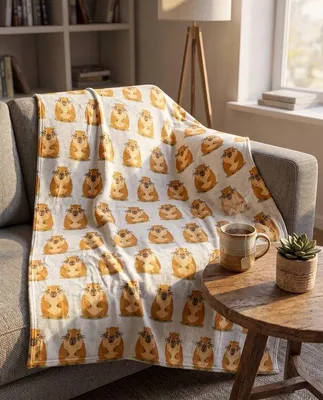 Produktbild von Unyqoos® Fleeceplaid – kuschelige Decke mit Capybara‑Motiv, 110 x 150 cm, 100% Polyester Fleece, weich und wärmend für Sofa & Schlafzimmer