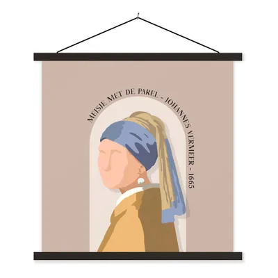 Produktbild von MuchoWow® Textilposter Alte Meister - Mädchen mit Perlenohrring - Rosa - Alt 120x120 cm mit schwarzem Rahmen - Aufhängungsset