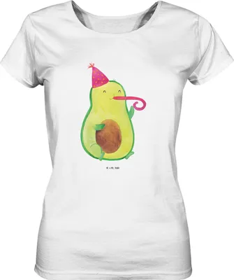 Produktbild von Mr. & Mrs. Panda Damen Basic T-Shirt Avocado Feier Größe XL - Weiß - Geschenk, Geburtstag, Party, Baumwoll, Oberteil, Gute Laune, Frauen, Shirt, Tröte