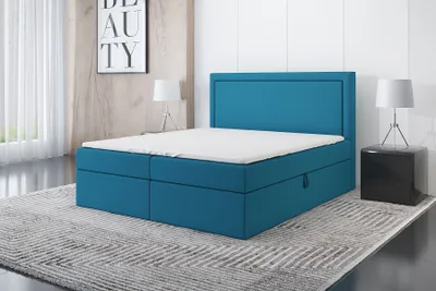 Produktbild von Boxspringbett RODI 200x200 mit 2 Bettkästen, Bonell-Matratze und Topper. Farbe: Blau.