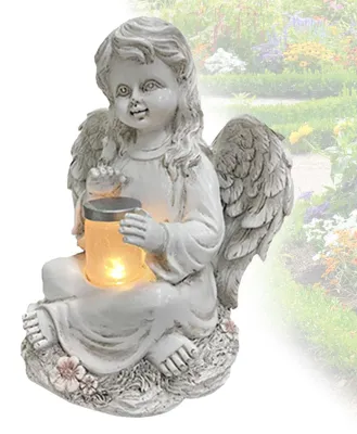 Image de Figurines d'anges pour le jardin, éclairage solaire pour tombes à l'extérieur, décorations de tombes résistantes aux intempéries pour cimetières et jardins (B)