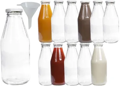 Zdjęcie produktu dla Zestaw 12 szklanych butelek 500 ml z lejkiem
