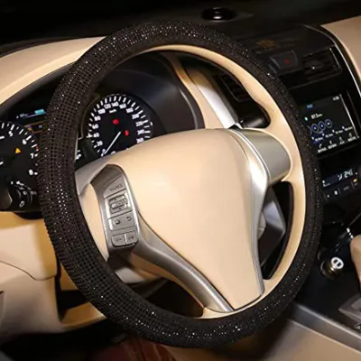 Obrázek produktu pro Potah volantu auta, 38,1 cm, stylový, lesklý, protiskluzový, pro většinu automobilů, Black Diamond