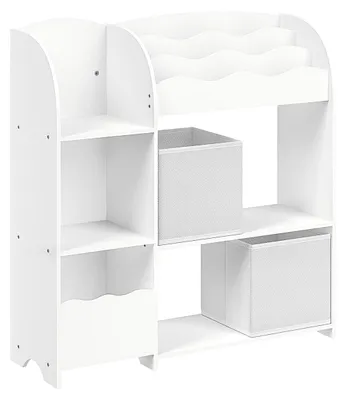 Produktbild von Kinderbücherregal mit 2 Behältern – Aufbewahrung – Spanplatte – 30 x 93 x 100 cm – Wolkenweiß