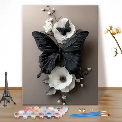 Immagine prodotto di Kit per dipingere per numero, soggetto farfalla, dimensione 40x50 cm, tela, colori acrilici, pennelli (senza cornice)