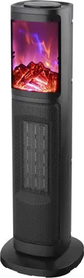 Productafbeelding van PTC-ventilator, keramische kachel Rosberg R51970IF, 1500 W, geschikt voor ruimtes tot 8 m², 2 warmtestanden, 3D-vlammeffect, oscillerend, met afstandsbediening, zwart