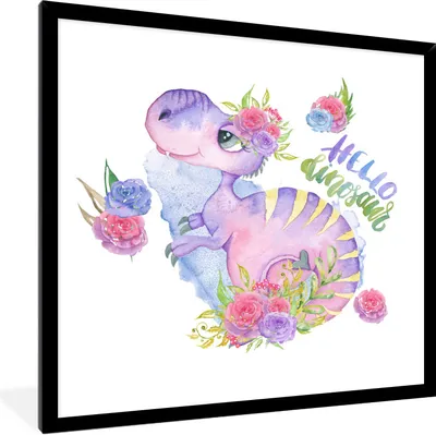 Produktbild von MuchoWow® Gerahmtes Poster Dinosaurier - Kinderzimmer - Zitat - Mädchen - Kinder - Rosa 40x40 cm - Poster mit Schwarzem Bilderrahmen Wandposter Rahmen Foto Bilder - Mit Rahmen - Wanddekoration Schlafzimmer
