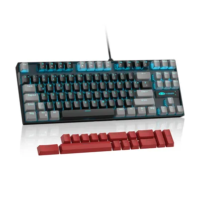 Produktbild von 80% Mechanische Tastatur QWERTZ DE Layout, 88 Tasten, Rote Schalter, Kabelgebunden USB, Einfarbige LED, N-Key Rollover, Gaming-Tastatur, Schwarz Grau