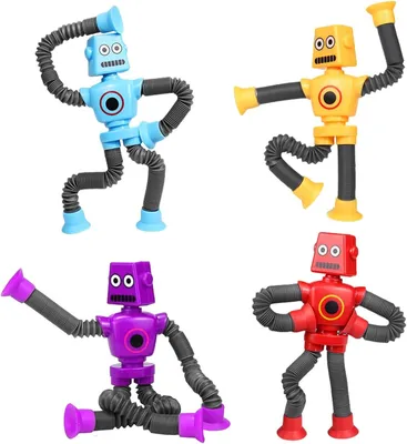 Image de Robot aspirateur télescopique en forme de tube - Lot de 4 - Robot avec ventouse télescopique - Jouets robots en forme de tube