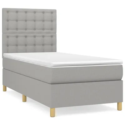 Imagen del producto de Cama con somier y colchón de la marca vidaXL, color gris claro, dimensiones 90x200 cm, tapizada en tela