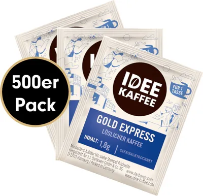 Several sachets of instant coffee are shown, with one sachet in the foreground and others slightly behind it.