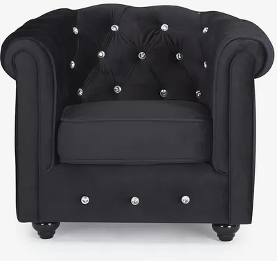 Produktbild von CHESTERFIELD Sessel - schwarzer Velours mit Kristallknöpfen
