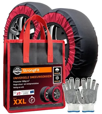 Produktbild von Schneesocken Schneeketten Anti-Rutsch-Socken Auto - 2er-Set - Größe XXL - Mit Handschuhen und Tragetasche - Für Auto und SUV