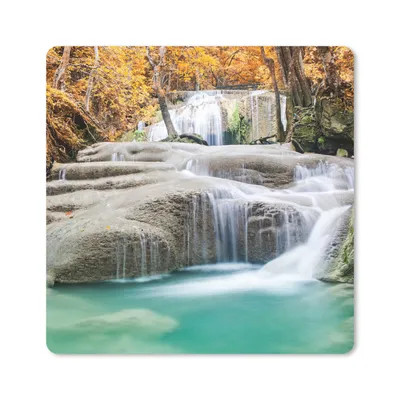 Produktbild von MuchoWow® Mauspad Mousepad Wald - Wasserfall - Herbst 20x20 cm - Mousepads - Maus Mat - Pad - Mausunterlage - Desk Mat - Bureauartikeln