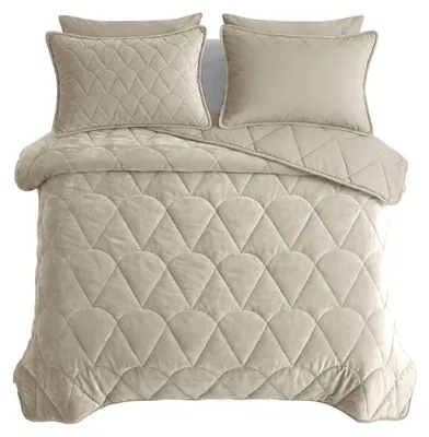 Zdjęcie produktu dla Kołdra Sleeptime Lazy, aksamitna, kolor taupe/szary, 200 x 200 cm, w komplecie z i poszewkami na poduszki